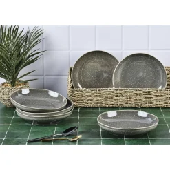 Bjorn 6 Assiettes creuses en Grès Stellar gris/anthracite - D.22.5 cm