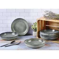 Bjorn 6 Assiettes creuses en Grès Zen gris/bleu - D.22.5 cm