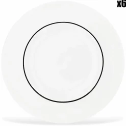 Fauchon 6 Assiettes creuses en Porcelaine Ligne blanches - D.30 cm
