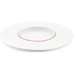 Fauchon 6 Assiettes creuses en Porcelaine Ligne blanches - D.30 cm
