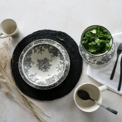 Novastyl 6 Assiettes CreusesFlorali 20.5Cm En GrèsDécor Noir