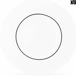 Fauchon 6 Assiettes dessert en Porcelaine Ligne blanches - D.22 cm