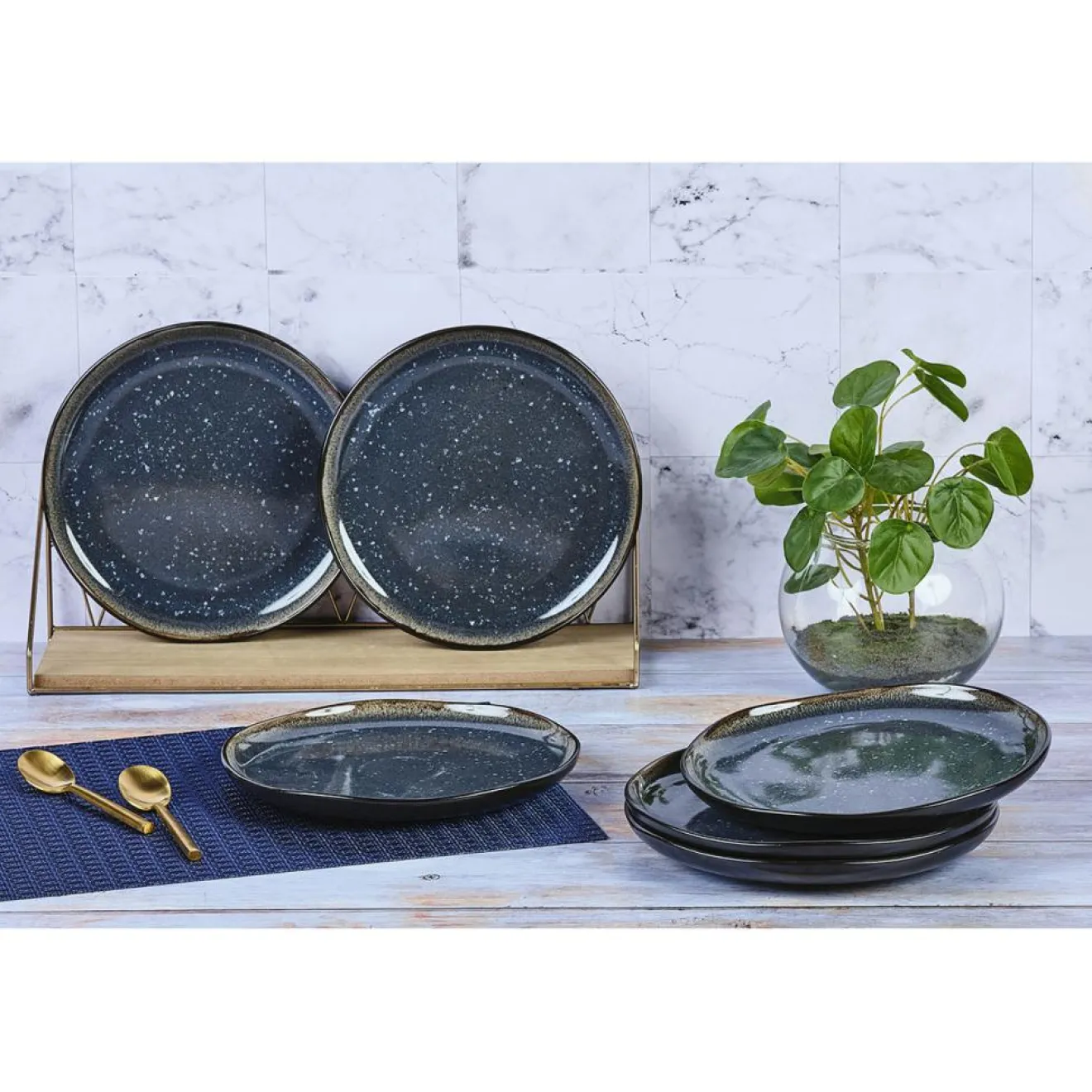 Best Bjorn 6 Assiettes en Grès dessert Iris bleu foncé - D.21.5 cm