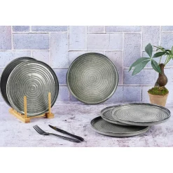 Bjorn 6 Assiettes en Grès dessert Zen gris/bleu - D.22 cm