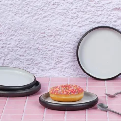 Clearance Bjorn 4 Assiettes en Grès Gourmet blanc granité/noir onyx - D.15 cm