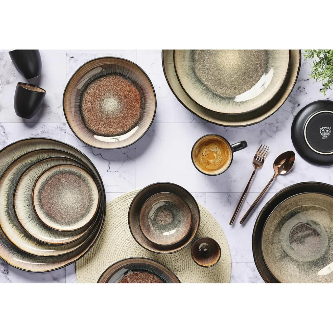 Discount Bjorn 6 Assiettes en Grès Iris beige/marron - D,16 cm