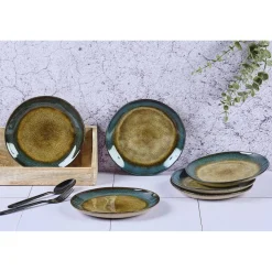 Bjorn 6 Assiettes en Grès Island kaki/bleu - D.20.5 cm