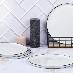 Clearance Bjorn 4 Assiettes en Grès Napoli blanc neige - D.27 cm