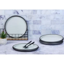 New Bjorn 4 Assiettes Gourmet blanc granité/noir onyx - 28x28x3 cm