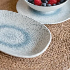 Sale Novastyl 6 Assiettes OvalesAqua 19X10.5Cm EnPorcelaine Blanc Et Bleu