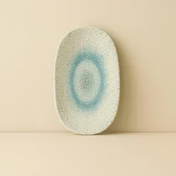 Sale Novastyl 6 Assiettes OvalesAqua 19X10.5Cm EnPorcelaine Blanc Et Bleu