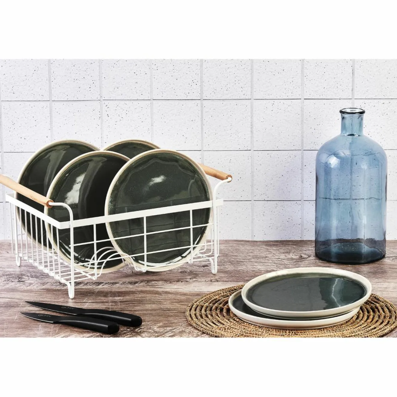 Bjorn 6 Assiettes Oxygen gris/vert bouteille/beige - D.21.5 cm