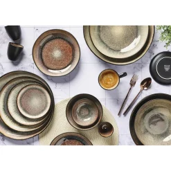 Outlet Bjorn 6 Assiettes plates en Grès Iris beige/marron - D.26 cm