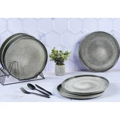 Bjorn 6 Assiettes plates en Grès Zen gris/bleu - D.28 cm