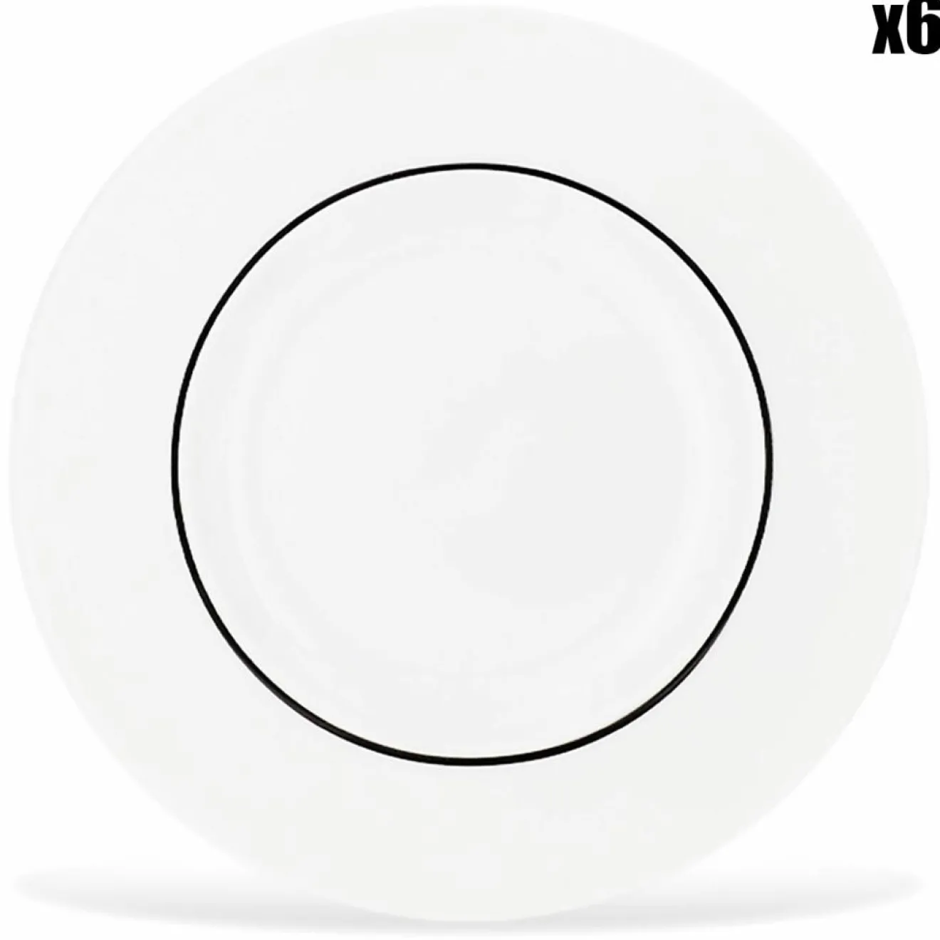 Fauchon 6 Assiettes plates en Porcelaine Ligne blanches - D.29 cm