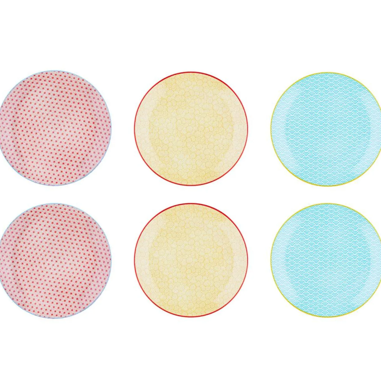 Bjorn 6 Assiettes plates Pattern Color bleu clair/rouge/jaune - D.26 cm