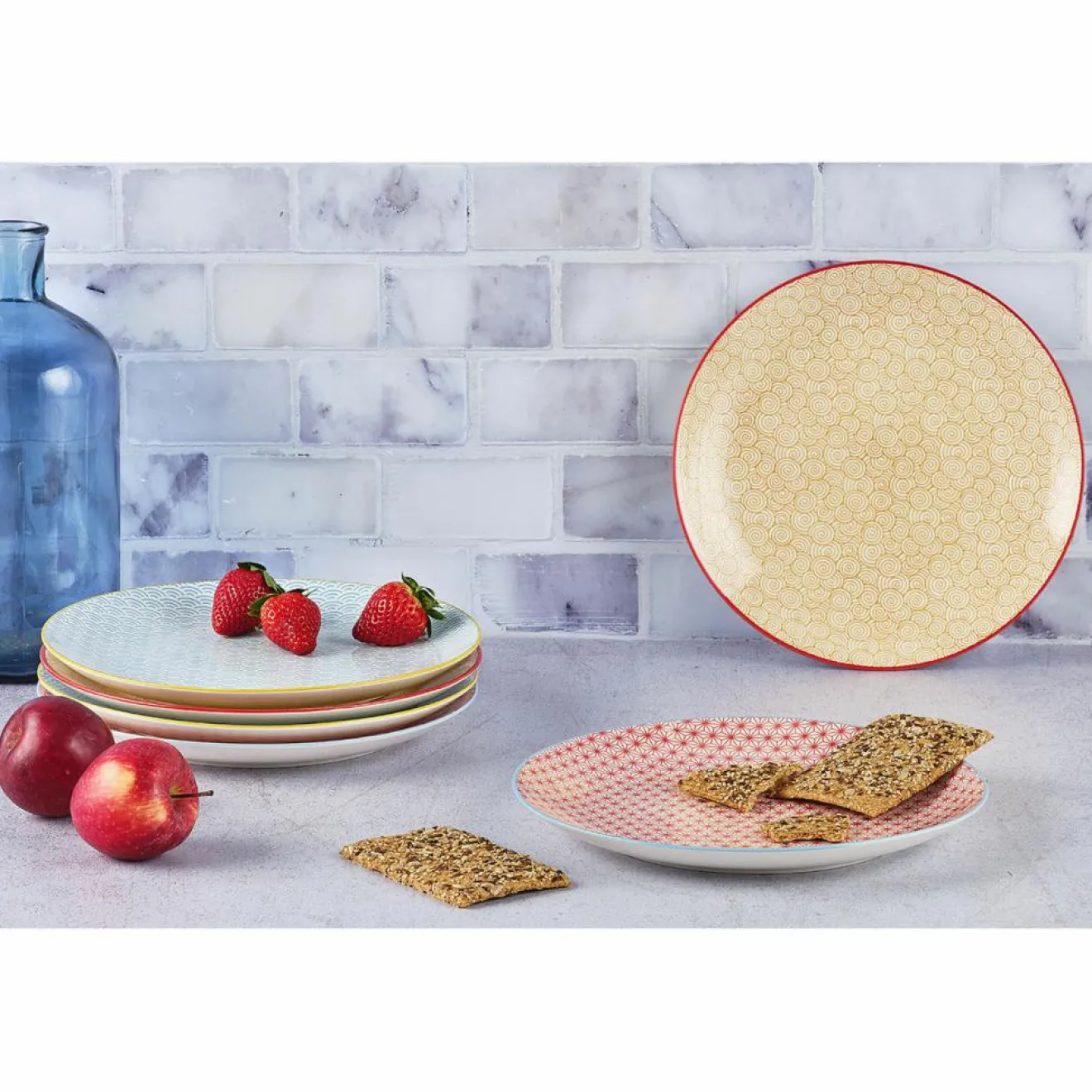 Bjorn 6 Assiettes plates Pattern Color bleu clair/rouge/jaune - D.26 cm