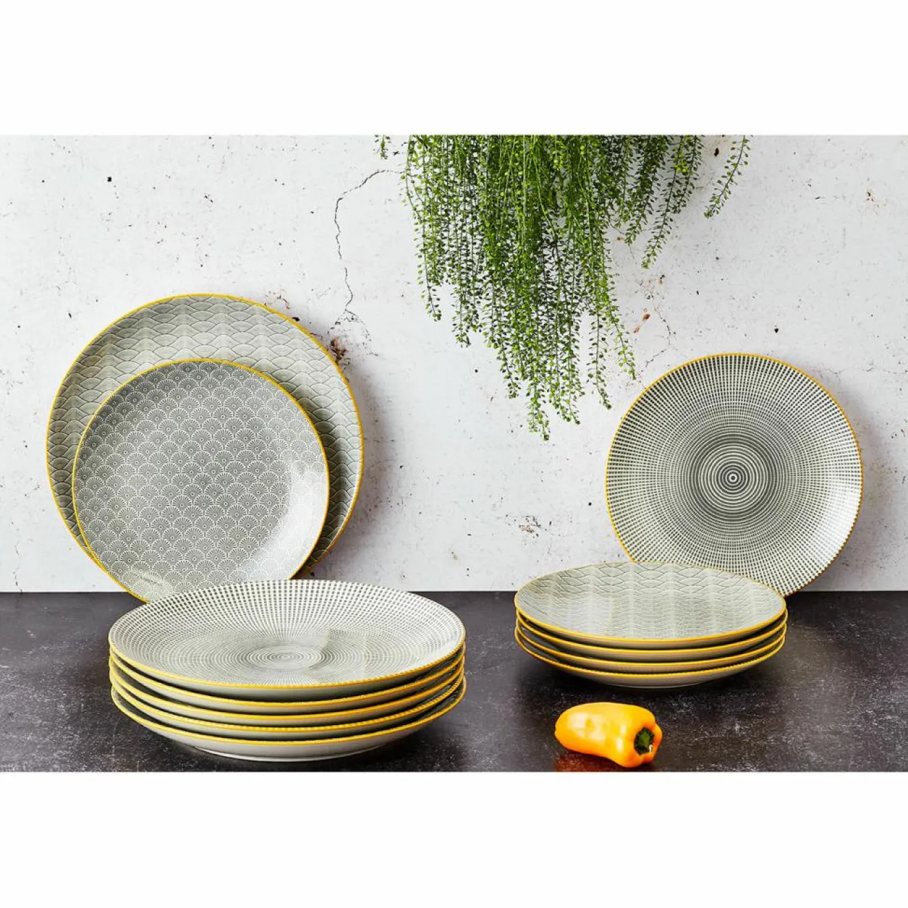 Outlet Bjorn 6 Assiettes plates Pattern Eclipse gris anthracite - D.26 cm