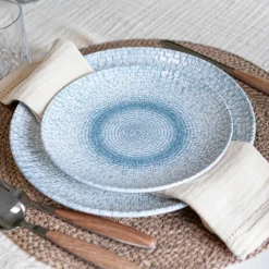 Outlet Novastyl 6 Assiettes PlatesAqua 27Cm En PorcelaineBlanc Et Bleu