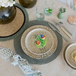 Novastyl 6 Assiettes PlatesJade 26Cm En Grès BeigeEt Vert