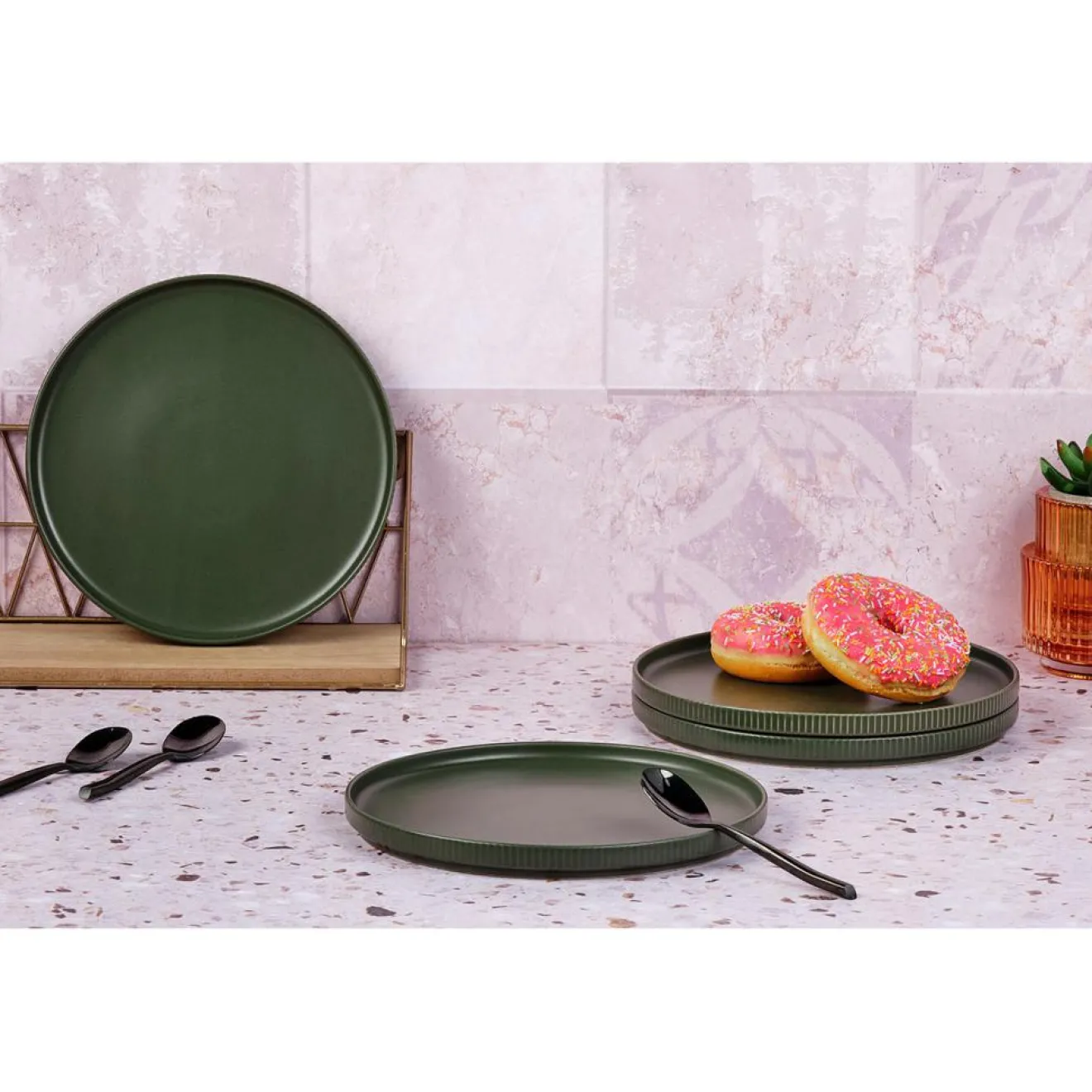 Clearance Bjorn 4 Assiettes Scandi vert olive - D.21 cm