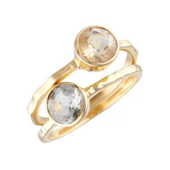 Femme Moonstone 2 Bagues Cléa Améthyste & verre facetté en laiton doré