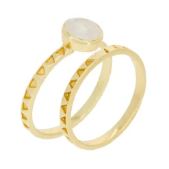 Best Moonstone 2 Bagues Erika Pierre de Lune en laiton doré