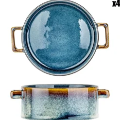 Cosy & Trendy 4 Bols à soupe Quintana en porcelaine bleus- D.17x13.5x5 cm