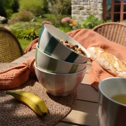 New Novastyl 6 Bols Arlequin 70ClEn Grès Blanc RayuresCouleurs Assorties