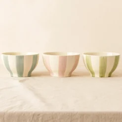 New Novastyl 6 Bols Arlequin 70ClEn Grès Blanc RayuresCouleurs Assorties