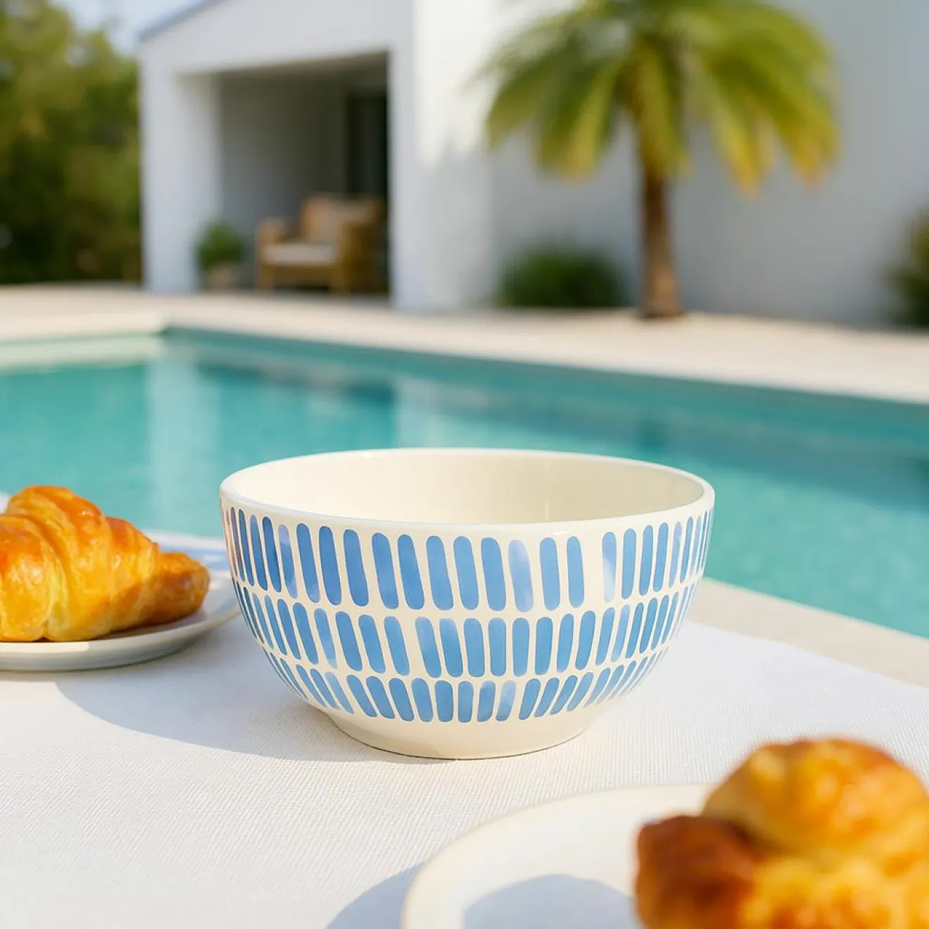 Best Novastyl 6 Bols Corfu 58ClEn Grès Blanc Avec DesRayures Bleues