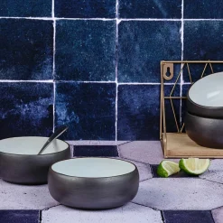 Clearance Bjorn 4 Bols en Grès Gourmet blanc granité/noir onyx - 35 cL