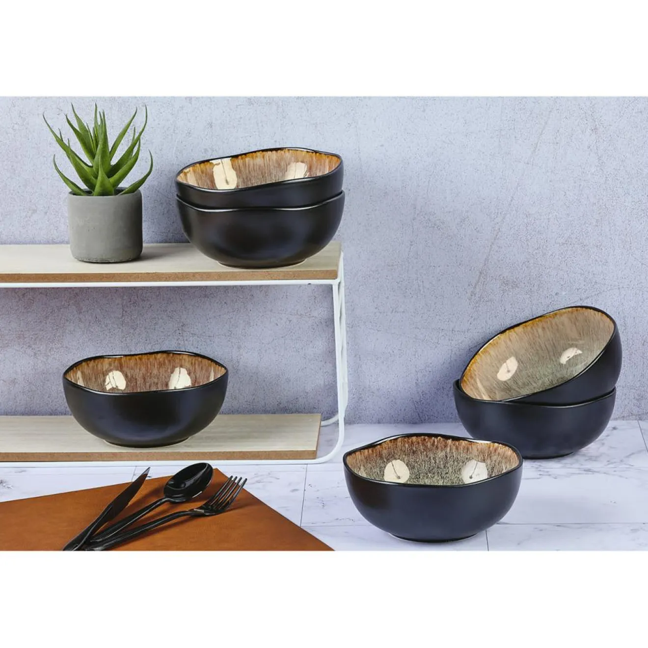 Bjorn 6 Bols en Grès Iris beige/marron - 80 cl