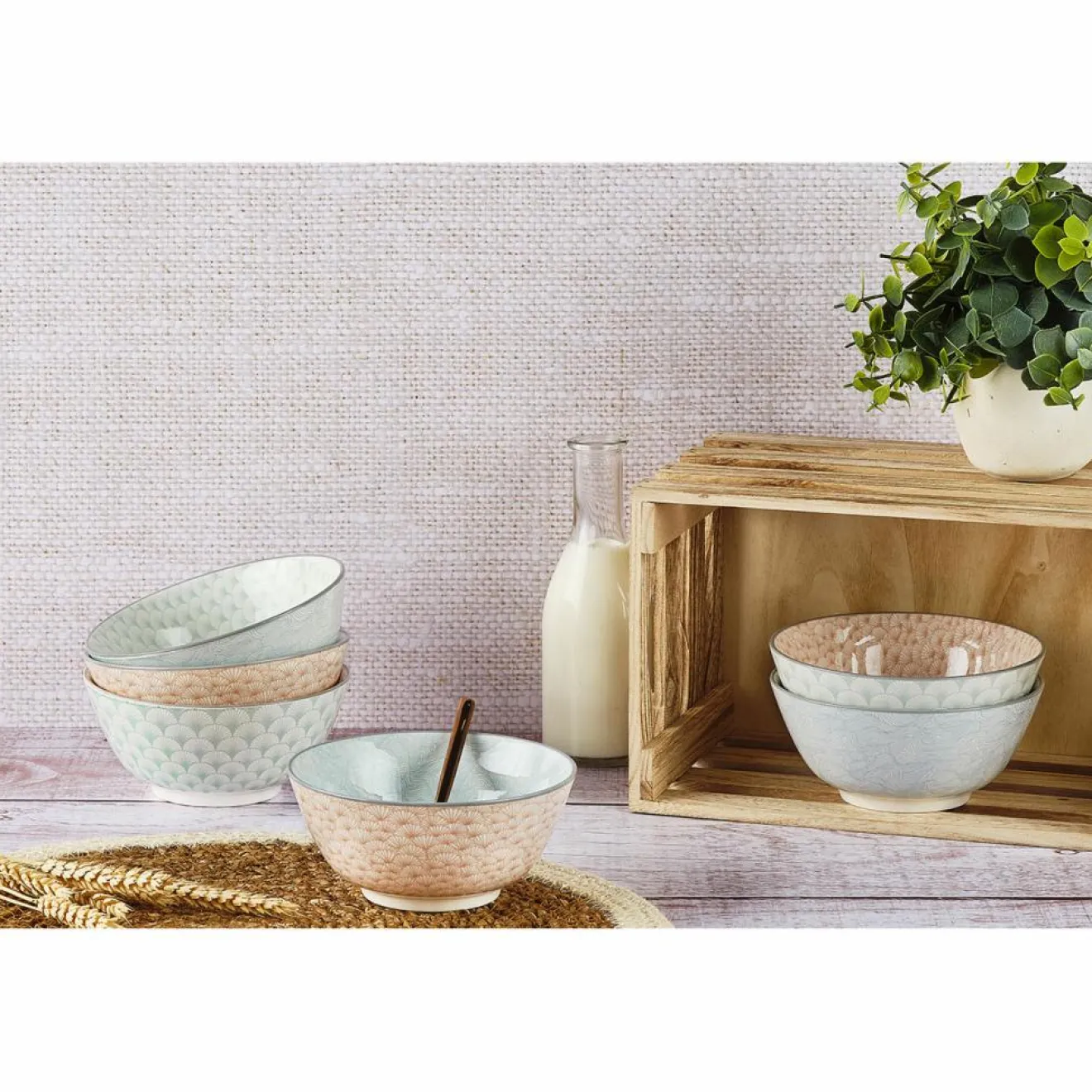 Bjorn 6 Bols petit-déjeuner Pastel rose pastel/bleu pastel/vert pastel - D.15 cm