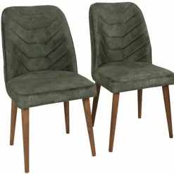 Online Wooden Art 2 Chaises Dallas noyer/vert foncé - 90x50x49 cm