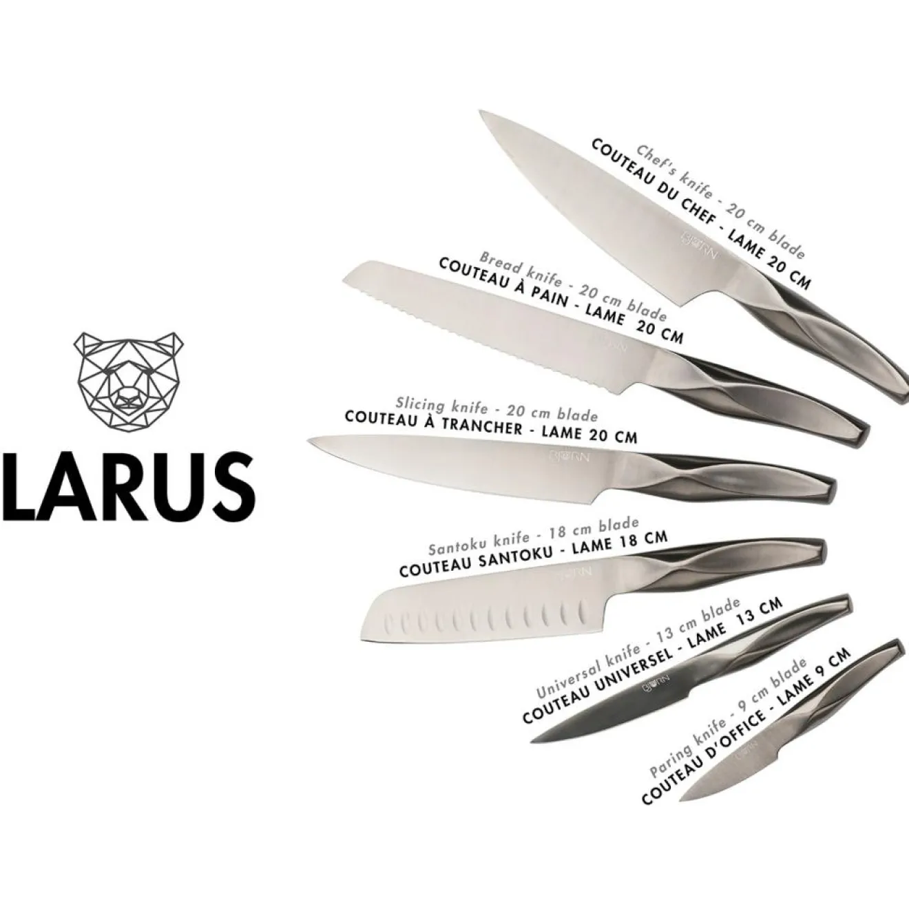 Bjorn 6 Couteaux de cuisine Larus - 6 pièces gris métal