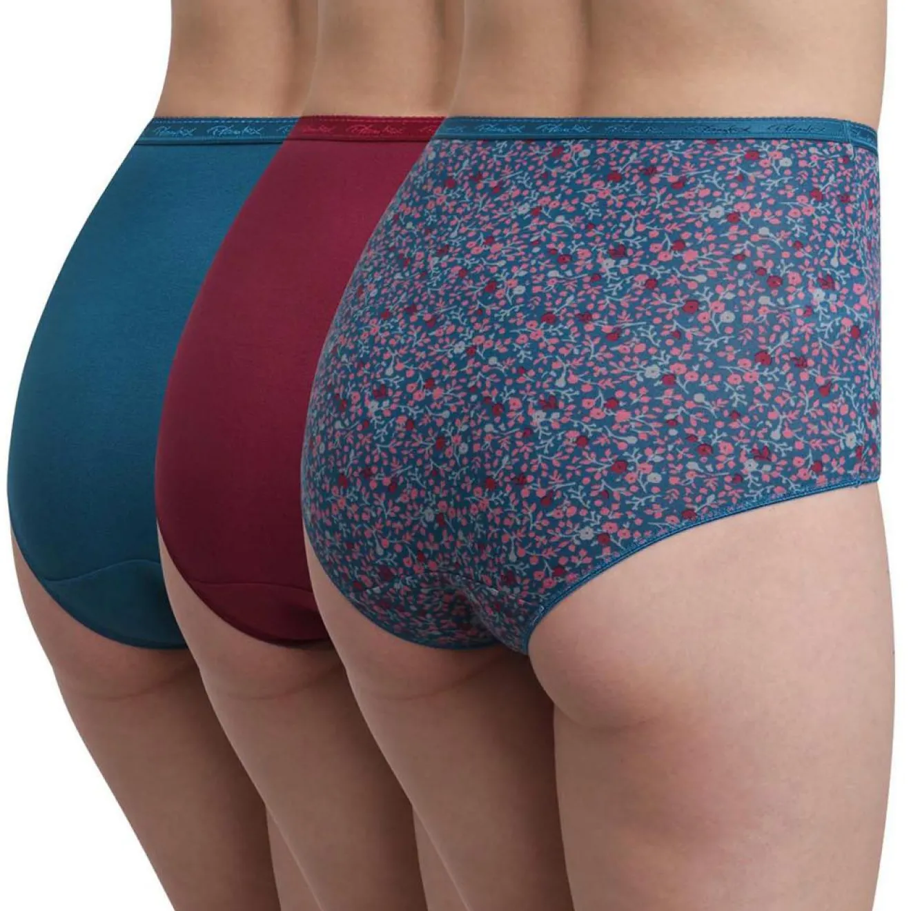 Playtex 3 Culottes en Coton Bio rouge carmin/bleu/vert