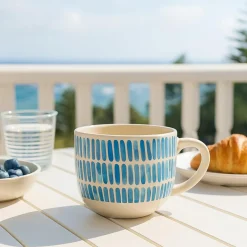 Best Novastyl 6 Jumbos Corfu 58ClEn Grès Blanc AvecRayures Bleues