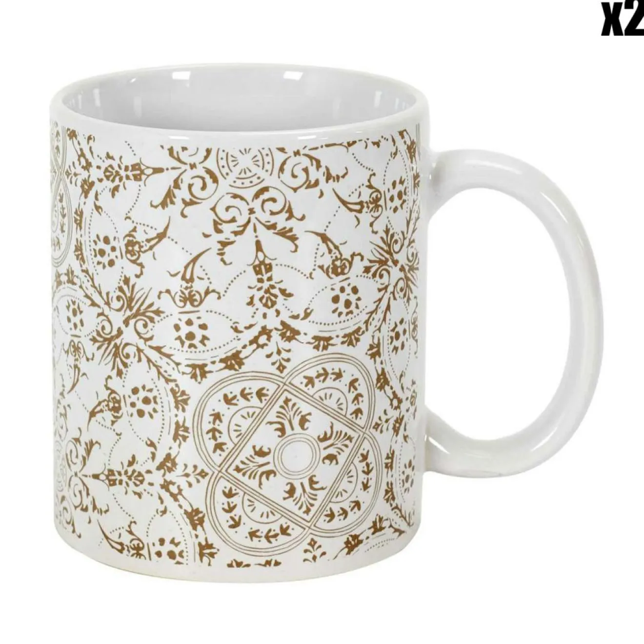 Best Home Deco Factory 2 Mugs motif faïence blanc/taupe - 12.5x9.2x8 cm
