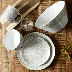 Best Home Deco Factory 2 Mugs motif faïence blanc/taupe - 12.5x9.2x8 cm