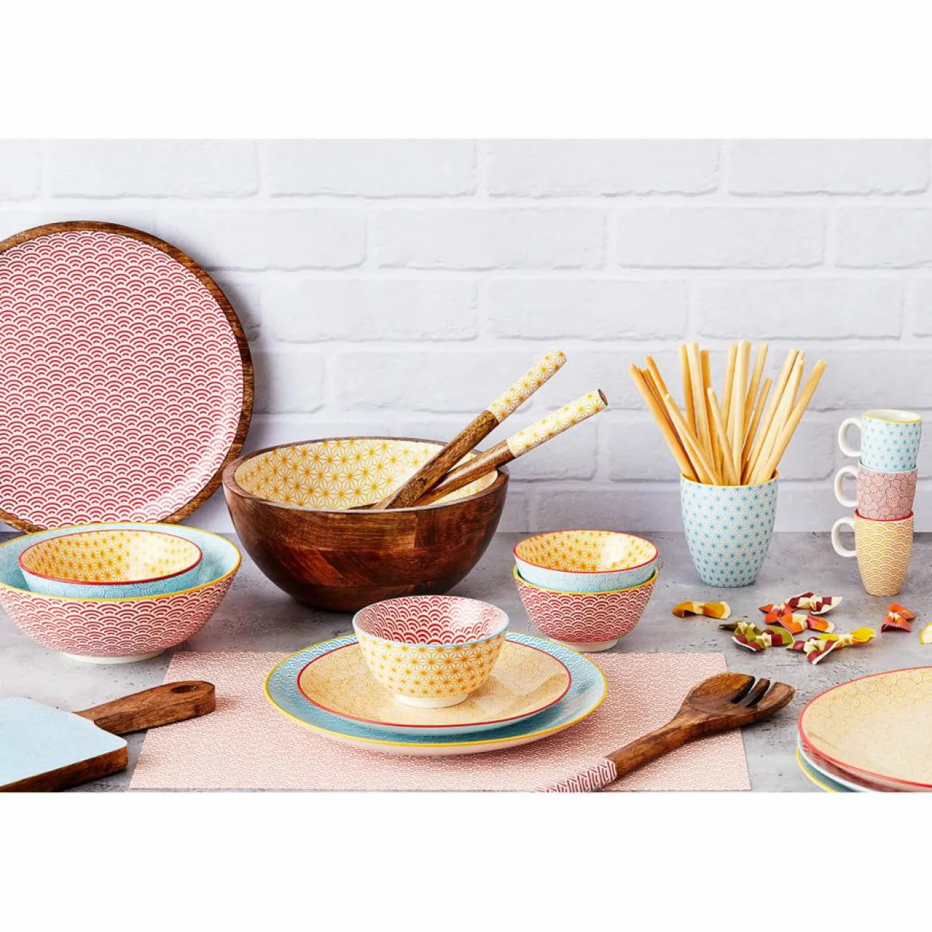 Best Bjorn 6 Mugs Pattern Color bleu clair/rouge/jaune - 30 cl