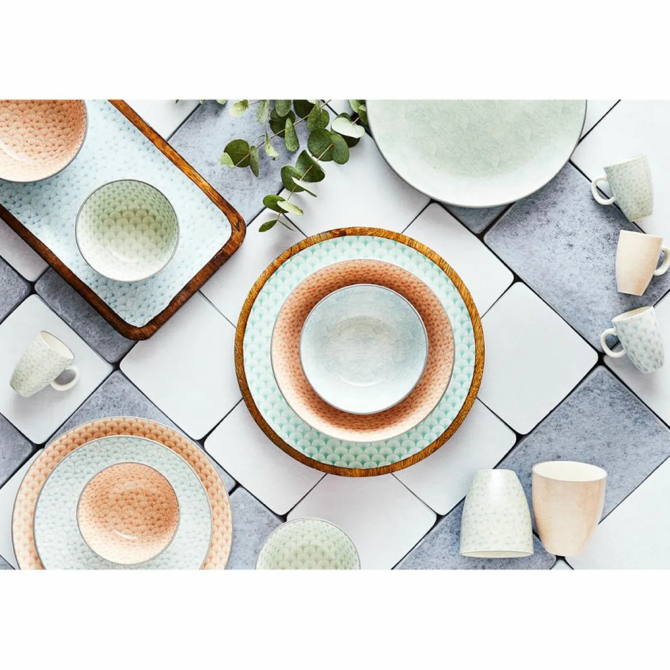 Bjorn 6 Mugs Pattern Pastel rose pastel/bleu pastel/vert pastel - 30 cl