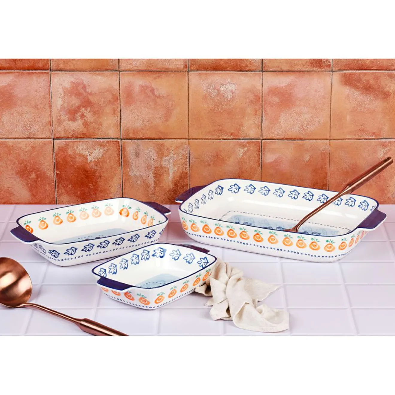 Outlet Bjorn 3 Plats à four en Porcelaine Napoli multicolores - 55.3x38.2x20.5 cm