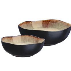 Bjorn 2 Saladiers en Grès Iris beige/marron - 24x8.5/28.5x10 cm