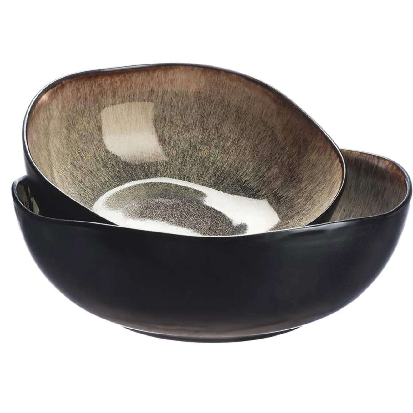 Bjorn 2 Saladiers en Grès Iris beige/marron - 24x8.5/28.5x10 cm