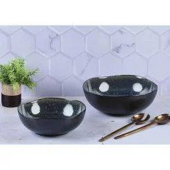 Sale Bjorn 2 Saladiers en Grès Iris bleu foncé - 24x8.5/28.5x10 cm