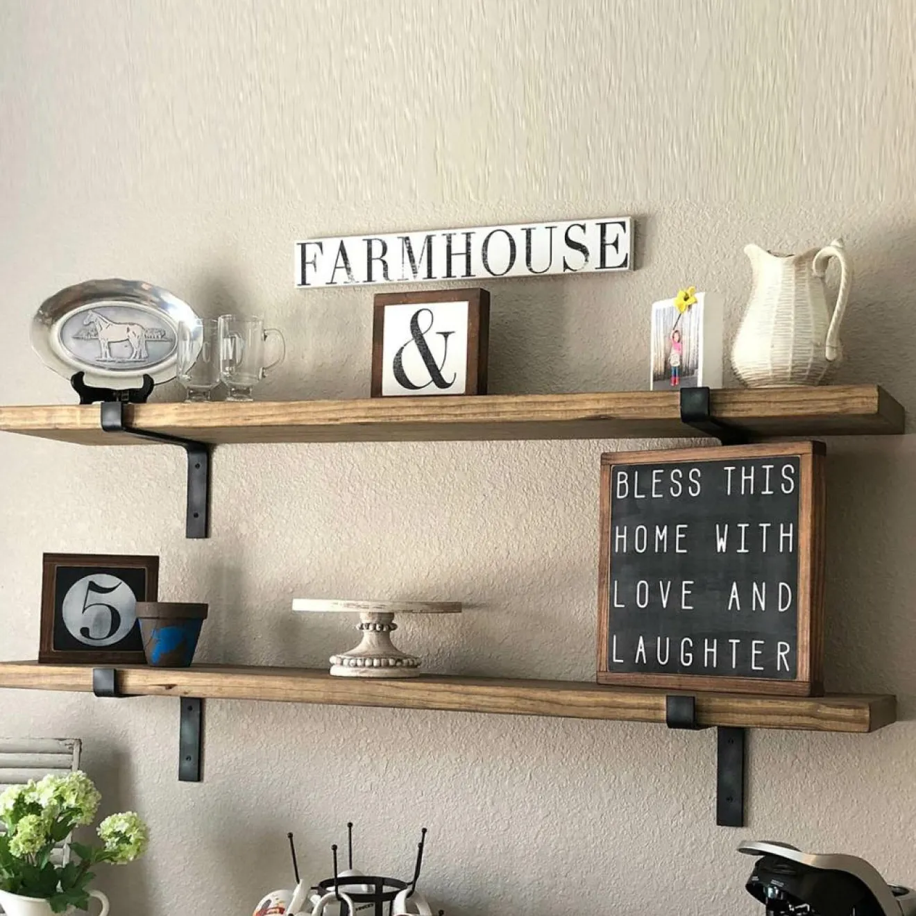 Wooden Art 2 Étagères murales noyer noires - 60x16x14 cm