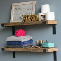 Wooden Art 2 Étagères murales noyer noires - 60x16x14 cm