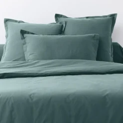 Outlet Blanc Passion 2 Taies d'oreiller 100% Coton unies bleu canard