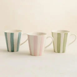 New Novastyl 6 Tasse Arlequin 20ClEn Grès Blanc RayuresCouleurs Assorties